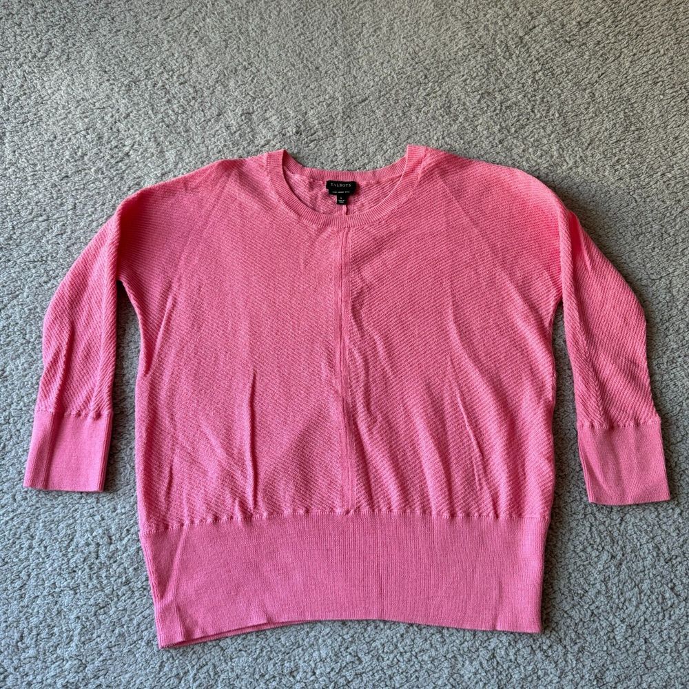 NEW Talbots Sweater Womens Large Pink Pure Merino‎ Wool Crop Preppy Lightweight